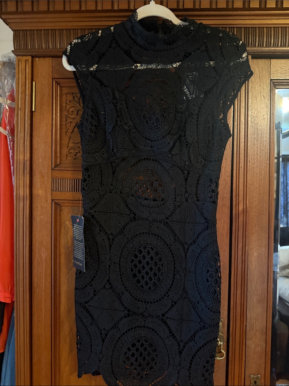 Bebe Black Lace Elegant Lace Cocktail Dress NWT